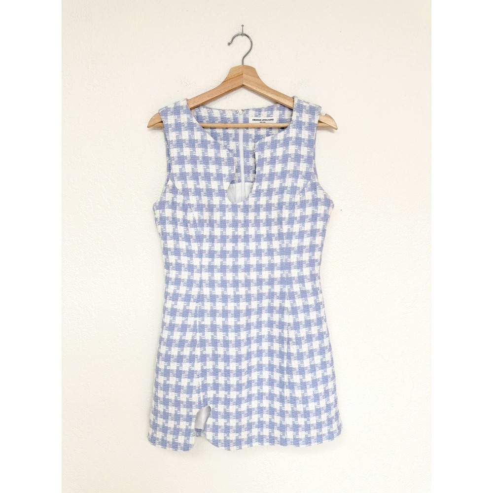 Amanda Uprichard Puzzle Gingham Lavender Tweed Keyhole Mini Dress Size L
